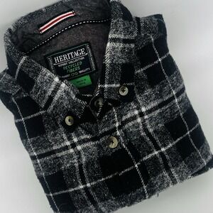 Heritage Flannel Shirt Men's Dark Navy‎ Long Sleeve Plaid Classic Shirt Size L